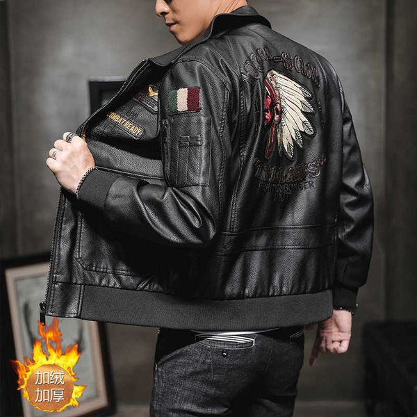 

2019 autumn new men's jacket korean edition warm coat winter plush pu leather coat men's casual standing collar men's wear p8, White;black