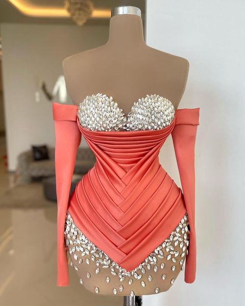 

2023 crystals sheath graduation dress long sleeves satin short mini homecoming party formal cocktail prom gowns dresses zj418, Blue;red