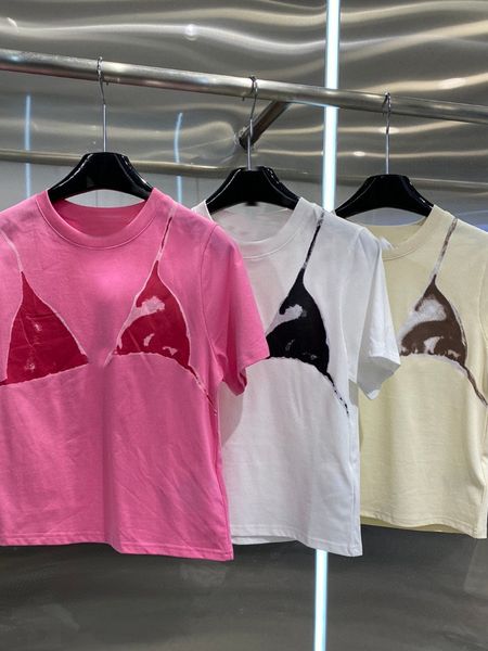 

designer women's bikini print in cotton letter printed fitted short-sleeved crewneck t-shirt lady tees luxurys casual clothes t-shirts, White