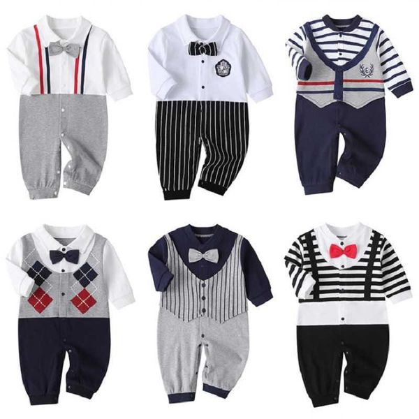 

jumpsuits newborn 2023 autumn long sleeve bow style boys and girls clothing little gentleman penguin baby bodysuit g220606, Blue