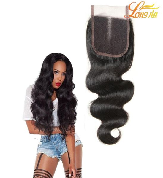 

4x4 lace closures 100 unprocessed brazilian body wave human hair lace closure part middle part three part 8a qualit1381605, Black;brown