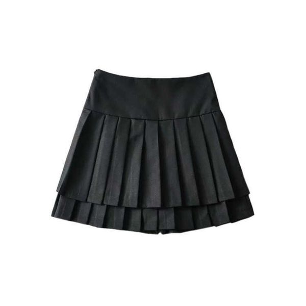 

high-waisted anti-glare classic versatile college style skirt design sense double pleated skirt, Black