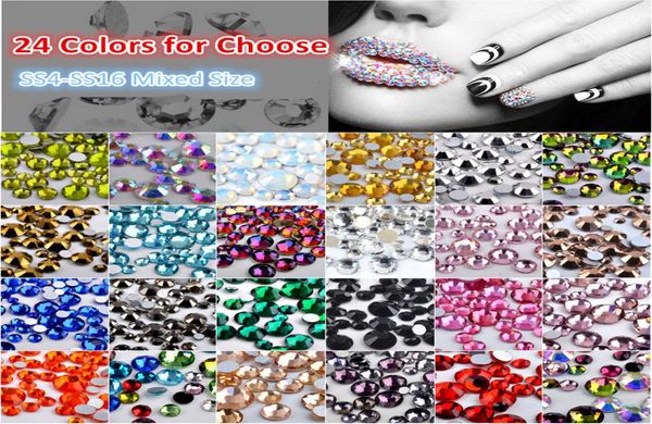 

24 colors ss4ss16 mixed nail rhinestone glitter 3d diamond facet back rhinestones acrylic nails crystal gems decoration6865114, Silver;gold