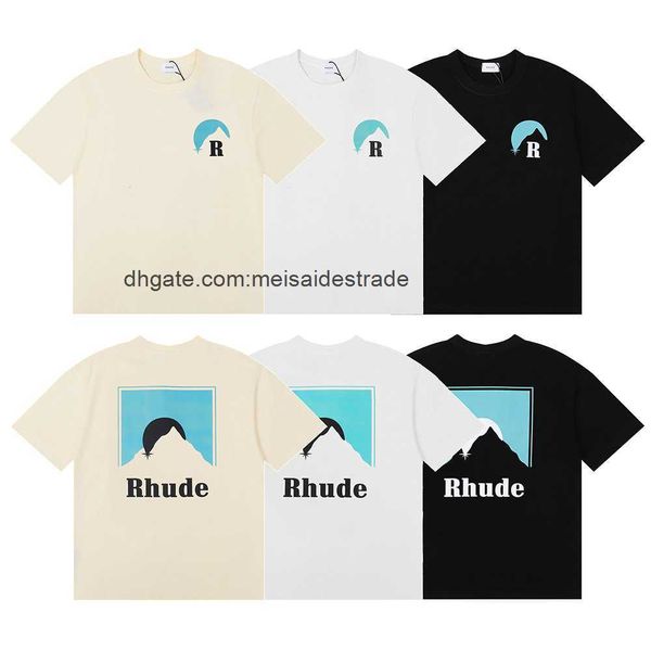 

designer t shirt rhudes sunset classic letter printing short sleeve t-shirt for men and women american high street loose half sleeve, White;black