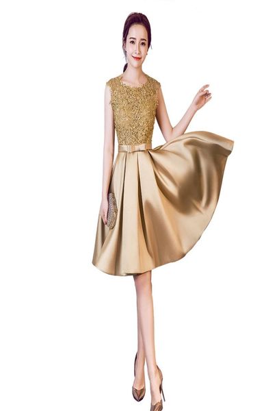

scoop neck lace satin bridesmaid dress gold burgundy 2020 short party dress knee length formal dresses6150466, White;pink