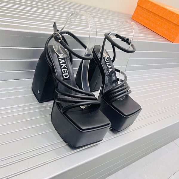 

naked wolfe platform sandals chunky high heels ankle strap open toe high heel block sandals luxury women designer shoes 14cm factory footwea, Black