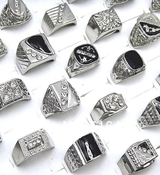 

selling 10pcs czech rhinestones enamel silver plated mens rings whole fashion jewelry6770490