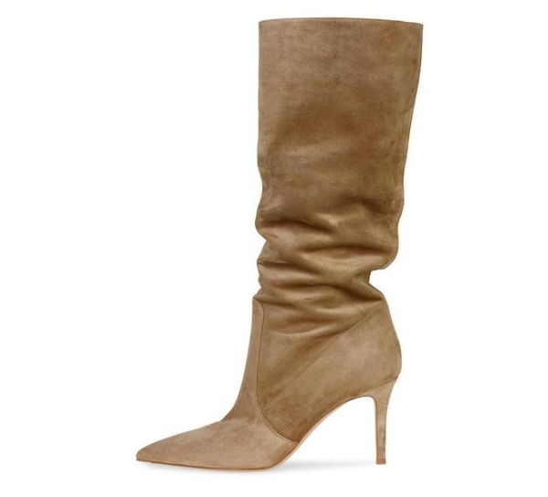 

boots suede knee high slouch slip on shoes winter slouchy long woman heel latest camel ladies tall boot stiletto4213010, Black