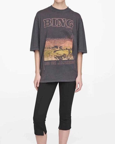 

women's t-shirt anine bing designer cotton t shirt letter city sunset print loose women short sleeved t-shirt summer tees polos2023, White