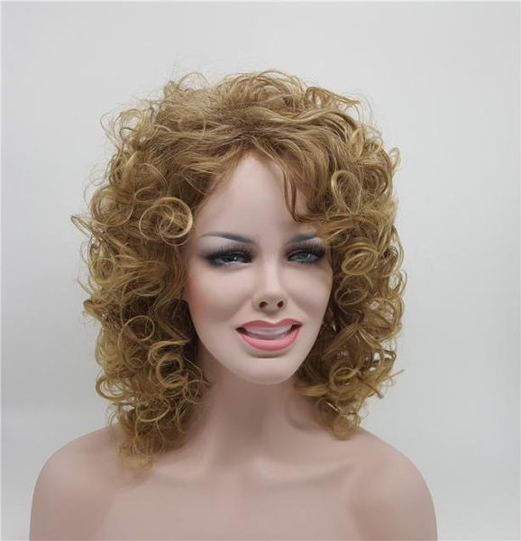 

fashion women mediunlength wigs curly hair wave wigs mediunlength hair natural 100 heat synthic fiber wig7821773, Black;brown