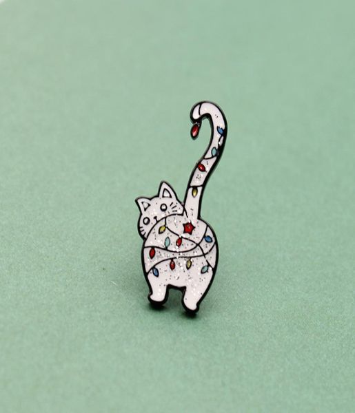 

new cute cartoon animals long tail white tabby cat brooch waving up tail enamel pin fashion children039s denim clothes lapel pe5032570, Gray