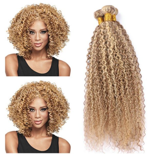 

piano mixed 27613 highlight virgin indian human hair weaves 3pcs kinky curly ombre light brown and blonde piano human hair bundl8450753, Black;brown