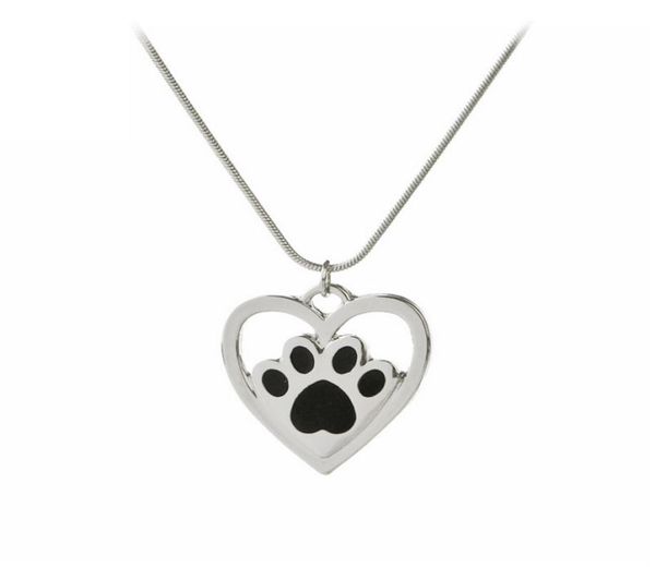 

2017 new forever love heart puppy paw pendant necklace pet paw print necklaces cute animal dog cat memorial jewelry5948330, Silver