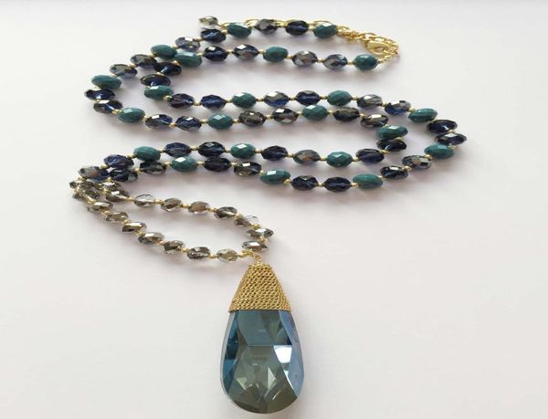 

real gold plated glass beads pendant necklace two tone faceted stones long teardrop bead ccb spacers beaded chain wired pendan pre6600349, Silver