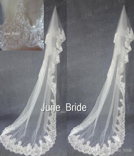 

luxury silver cord sequined lace appliqued bridal veil long light ivory wedding veils bridal accessory real po5374084, Black