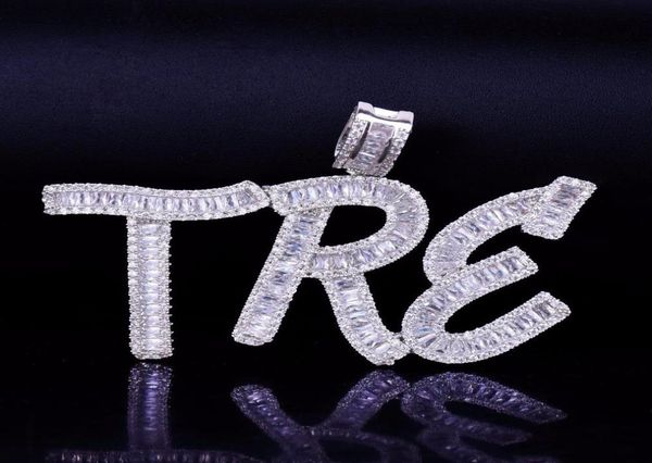 

hip hop custom name baguette letters pendant necklace with rope chain gold silver bling zirconia men pendant jewelry5856709