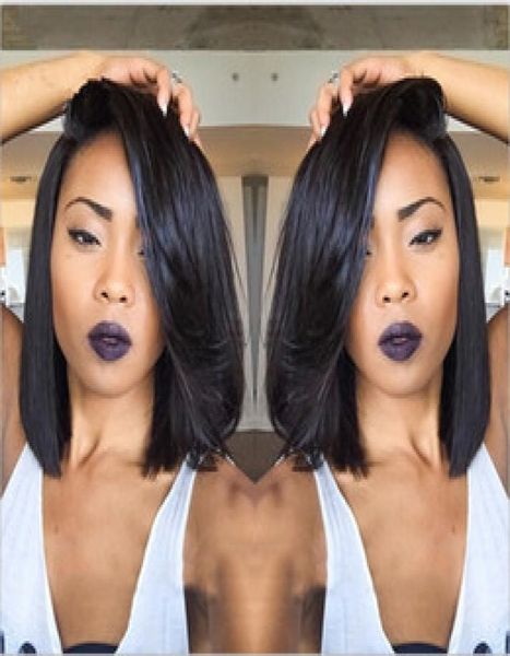 

unice hair 1346 lace front human hair wigs 814quot straight short blunt cut bob for black women deep part short brazilian wig7365605