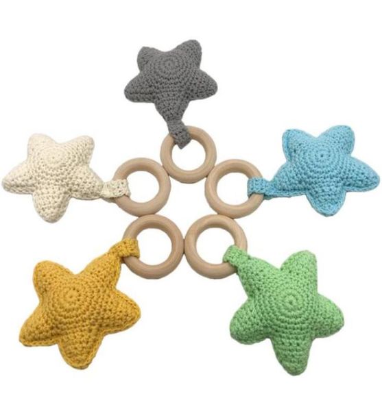

infant knitting teethers wooden toddler crochet fivepointed star soothers baby molar training 9 colors7445573