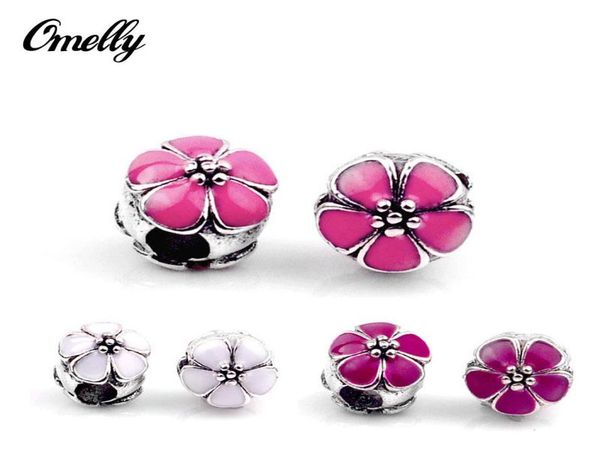 

pink flower enamel design fashion style silver filled european bead charm girls custom handmade for beads bracelet chain3407414, Black