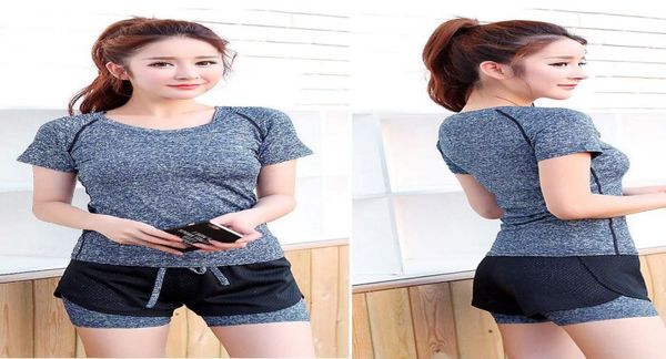 

2017 rushed women spring and summer fitness suit female 2 piece set yoga movement tight size running short7510662, White;black