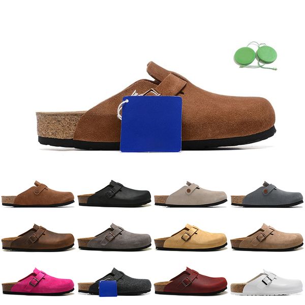 

men women designer slippers slides clog sandals boston soft footbed suede leather taupe mocha mink thyme mens fashion scuffs outdoor slipper, Black