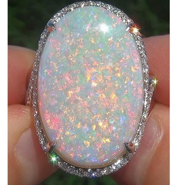 

selling super large opel ring fashion ladies jewelry copper plated silver inlaid zircon artificial ring opal jewelry wholesal5919110