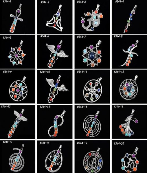 

whole 22 mix style natural crystal gemstone pendant seven chakra religious pendant alloy inlaid gemstone pendant 0124580574, Silver