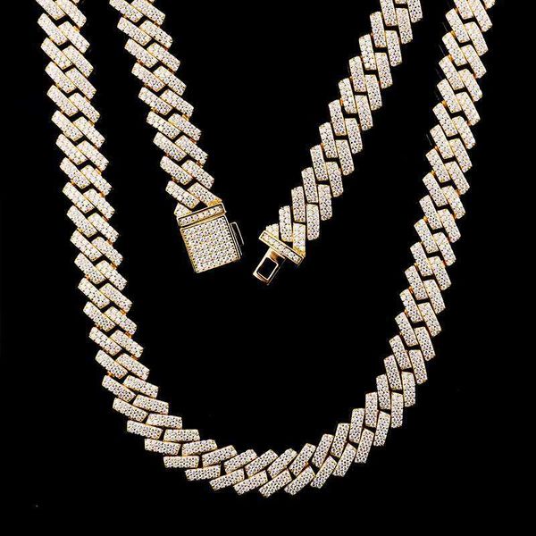 

customized hip hop bling jewelry 10mm 2 rows moissanite iced out jewelry miami cuban link necklace for him, Silver