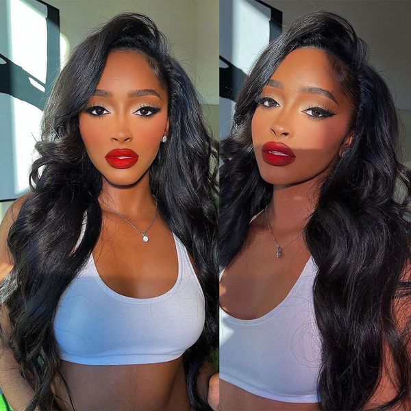 

30 inch lace front human hair wigs hd brazilian 13x4 frontal wig for black women body wave 4x4 glueless pre plucked closure wig, Black;brown