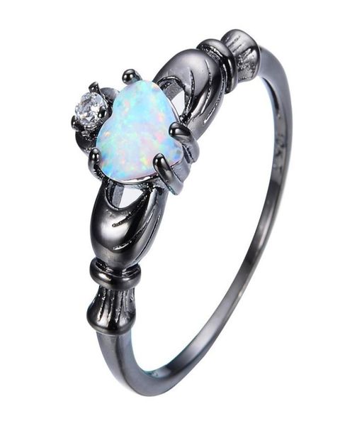 

black gold irish claddagh friendship love ring with opal heart silver fashion jewelry wedding diamond ring women fashion6538731, Golden;silver
