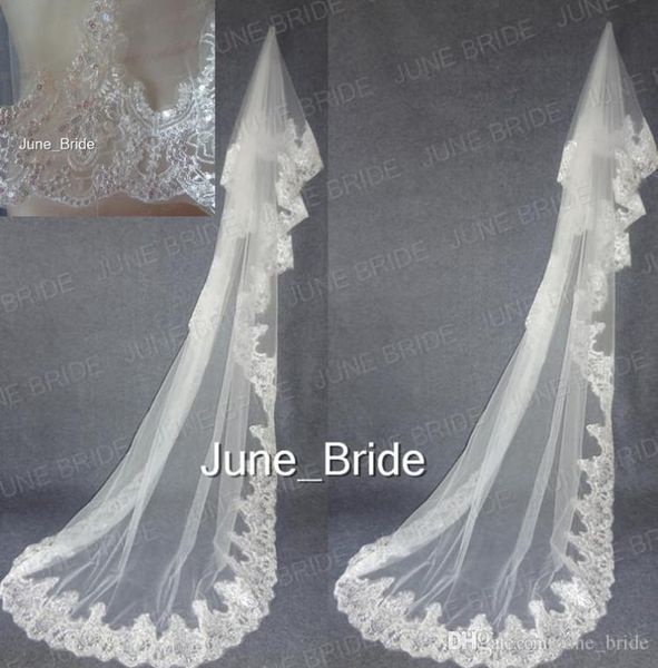 

luxury silver cord sequined lace appliqued bridal veil long light ivory wedding veils bridal accessory real po3694575, Black