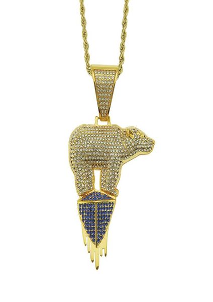

glacier polar bear pendant necklace men's overbearing item firmware gold necklace er chain mens hiphop iced out jewelry gold chain88979, Silver