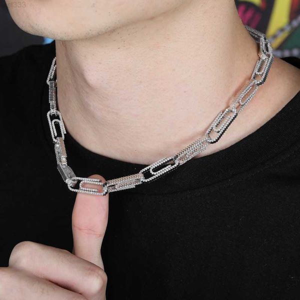 

2023 new arrival 18k jewelry gold micro pave ice out large paperclip chain necklace, Silver