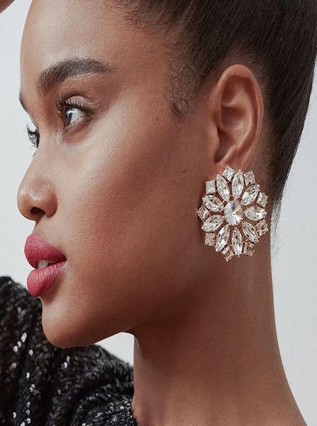 

fashion jewelry drop earrings iced out women luxury rhinestone dangle round flower big statement wedding party stud earring christ9900678, Silver