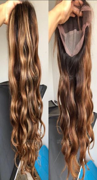 

two tone ombre highlight lace front wigs 100 malaysian virgin human hair wavy full lace wig 18 inches wavy for beauty 3877600, Black;brown