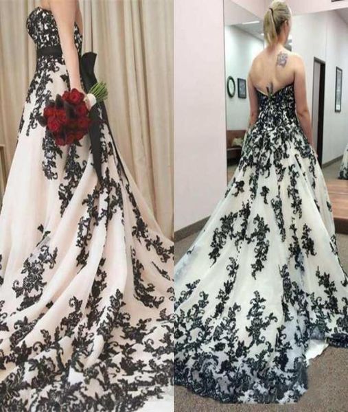

vintage gothic black and white wedding dresses 2021 plus size strapless sweep train corset country western cowgirl wedding gown8125633