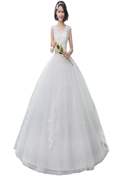 

tulle ball gown wedding dresses with lace appliques 2019 ivory scoop neck bridal gown lace up vestido de novia corto6933322, White