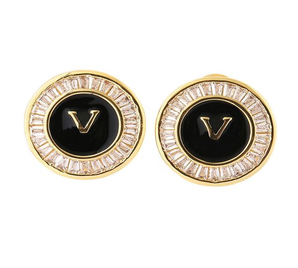 

round stud with diamond earrings black designer earrings fashion stainless steel accessories gold earrings stud earings5734815, Golden