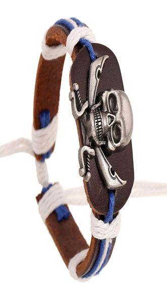 

punk bracelet men skull head cuff bracelets surfer tribal wrap wrist women jewelry real cow leather bracelet8777639, Golden;silver
