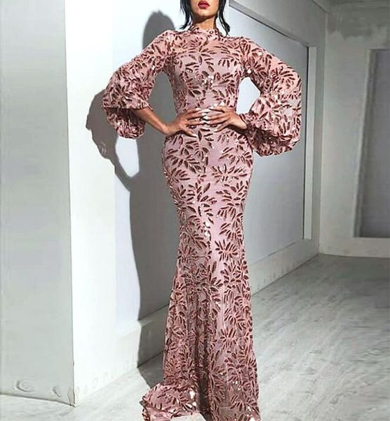 

sequined mermaid prom dresses 2021 sparkly crystal beaded high neck long sleeve evening gowns women arabic special occasion d5355098, Black;red