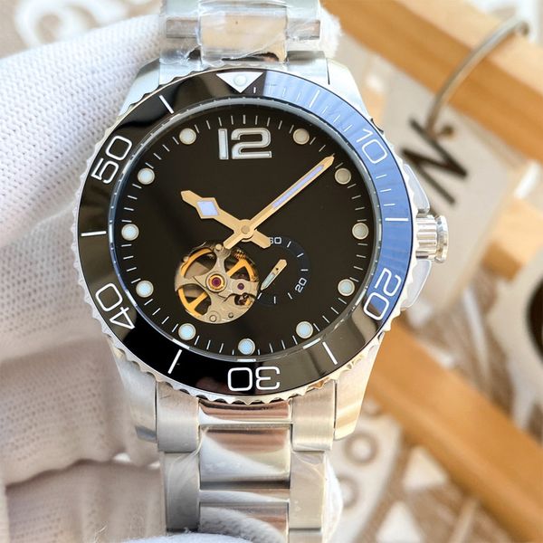 

watch mens watch hollow automatic mechanical fashion wristwatch stainless steel waterproof wristwatches montre de luxe 41mm, Slivery;brown