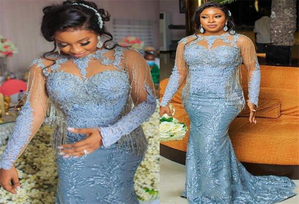 

2021 plus size arabic aso ebi luxurious mermaid prom dresses lace beaded sheer neck evening formal party second reception gow3106683, Black