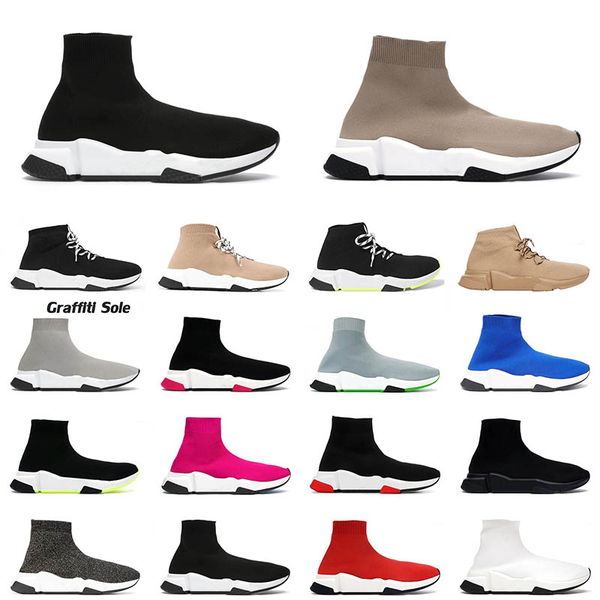 

quality 2023 designer socks shoes running platform men women vintage 17fw sock speed trainer black grey graffiti sole trainers sneakers runn