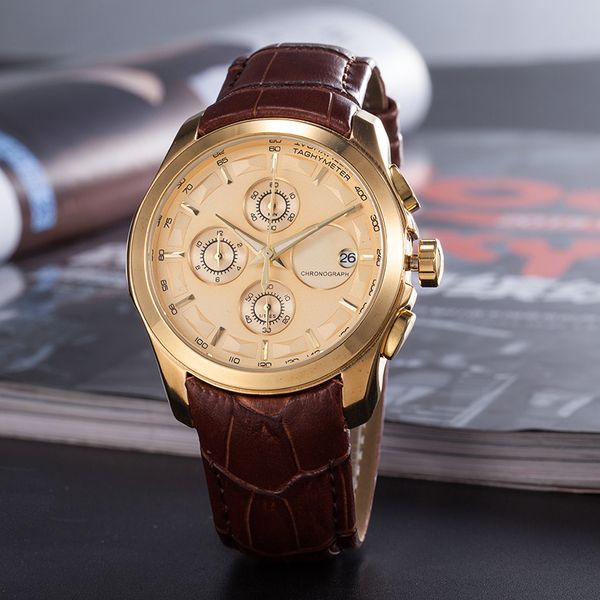 

classic men's luxury quartz watch, r, fashion, casual, six hand running second, multifunctional calendar, waterproof watch strap, watch, Slivery;brown