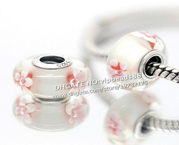 

s925 sterling silver jewelry cherry blossoms murano glass beads fit european diy charm bracelets & necklace 1658202743, Black