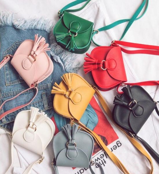 

7 color girls handbags ins tassels pu children fashion single shoulder handbag coin purse bags wallet7234791, Black