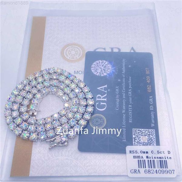 

wholesale low price selling 5mm stone iced out hiphop jewelry rose gold and white gold vvs moissanite tennis chain necklace, Silver
