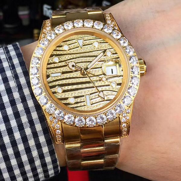 

gold diamond watch automatic mechanical movement men wristwatch 40mm stainless steel 904l designer bracelet business wristband montre de lux, Slivery;brown