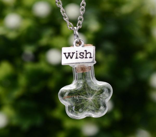 

original new drifting bottle lively pendent necklaces women natural dry dandelion women necklaces flower glass necklace girlsfrien4652273, Silver
