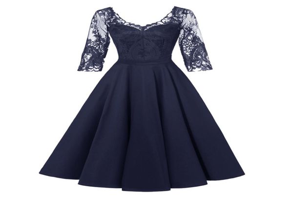 

elegant ladies dresses lace stitching midsleeved bridesmaid group dress wedding banquet dress dance performance costume1520772, Blue;red